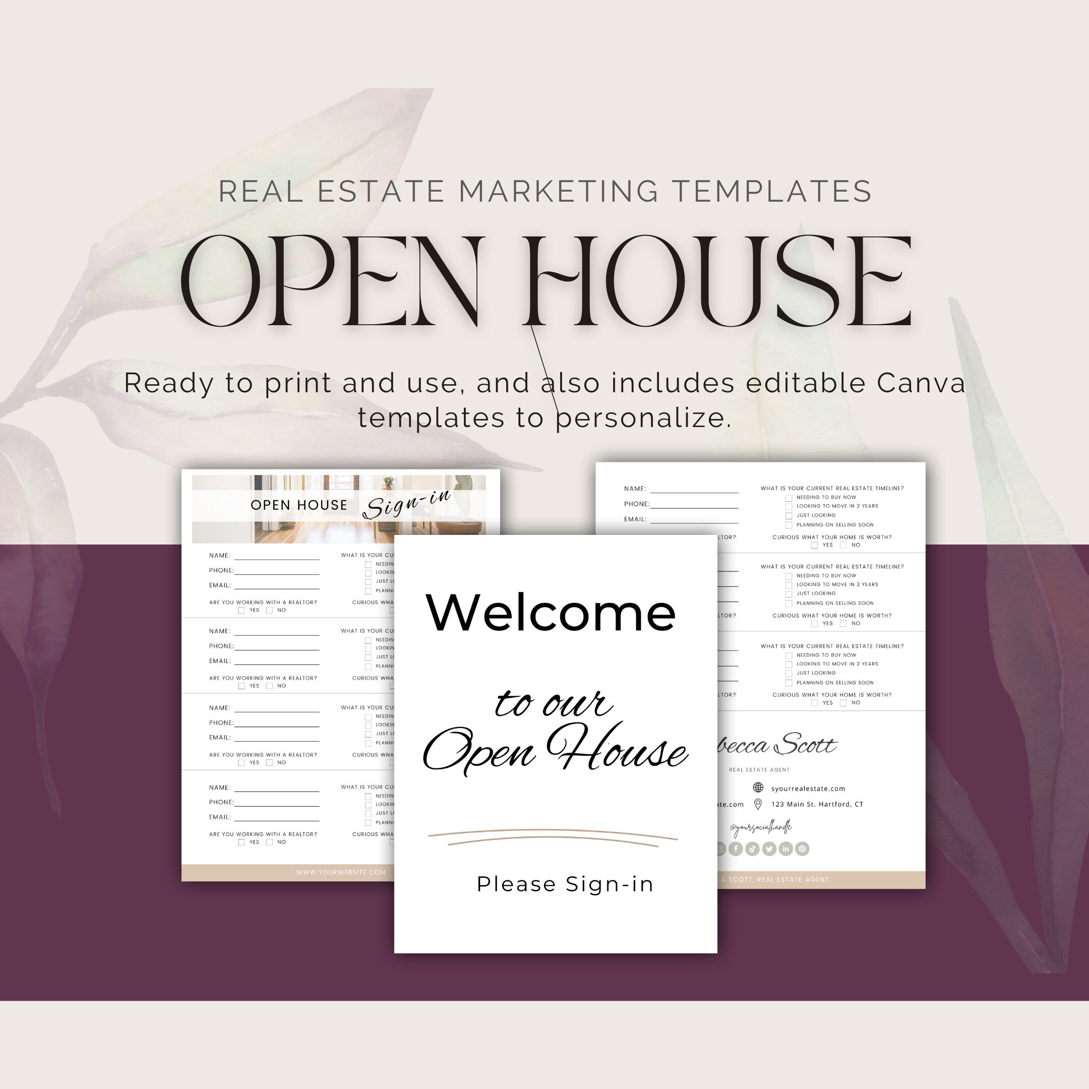Open House Sign in Sheet & Welcome Sign Pdfs, Real Estate Marketing ...