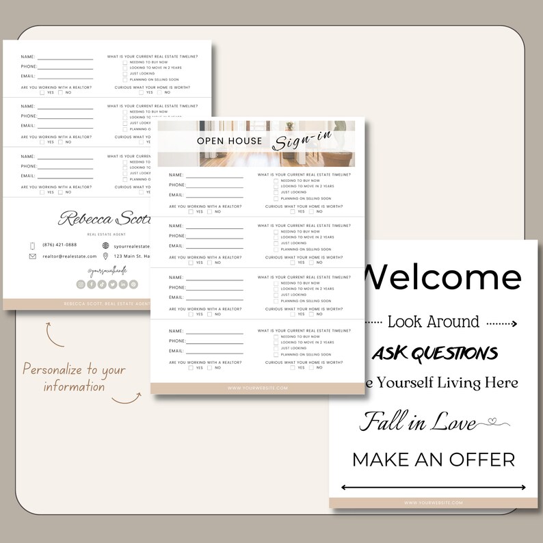 Open House Sign in Sheet & Welcome Sign Pdfs, Real Estate Marketing ...