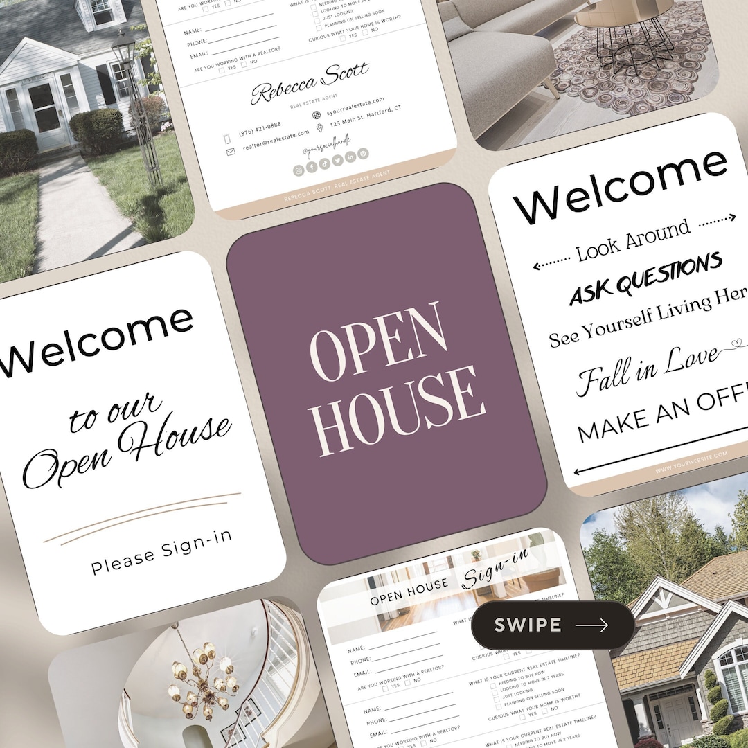 Open House Sign in Sheet & Welcome Sign Pdfs, Real Estate Marketing ...