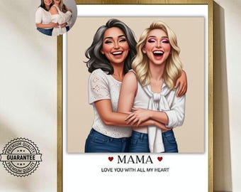 Personalized Mom Cartoon Portrait, Custom Digital Illustration (Digital Download)