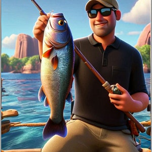 Custom 3D Cartoon Fisherman Portrait, Personalised Fishing Gift, Digital Download
