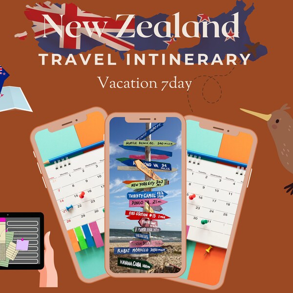 New zealand Travel Itinerary 7 Day, Day-By-Day, Travel Agent Templates, Travel Client Itinerary, NZ Itinerary Guide, Vacation Itinerary.