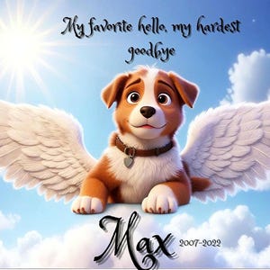 Pet loss Memorial Portrait | Cartoon Dog Drawing | Dog with Angel Wings, In Loving Memory, Pet Memorial Gift, Dog Painting,Dog Frame Artwork