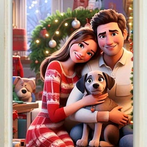 Custom Cartoon Family Christmas Portrait: Holiday Wall Art (Digital)