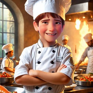 Personalized Kids Chef Cartoon Portrait: Custom Kitchen Art (Digital File)
