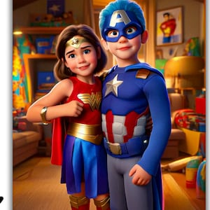 Retrato de dibujos animados personalizado para niños / Retrato familiar para niños / Dibujo animado a partir de una foto / Regalo de cumpleaños para niños / Estilo Pixar / Regalos navideños