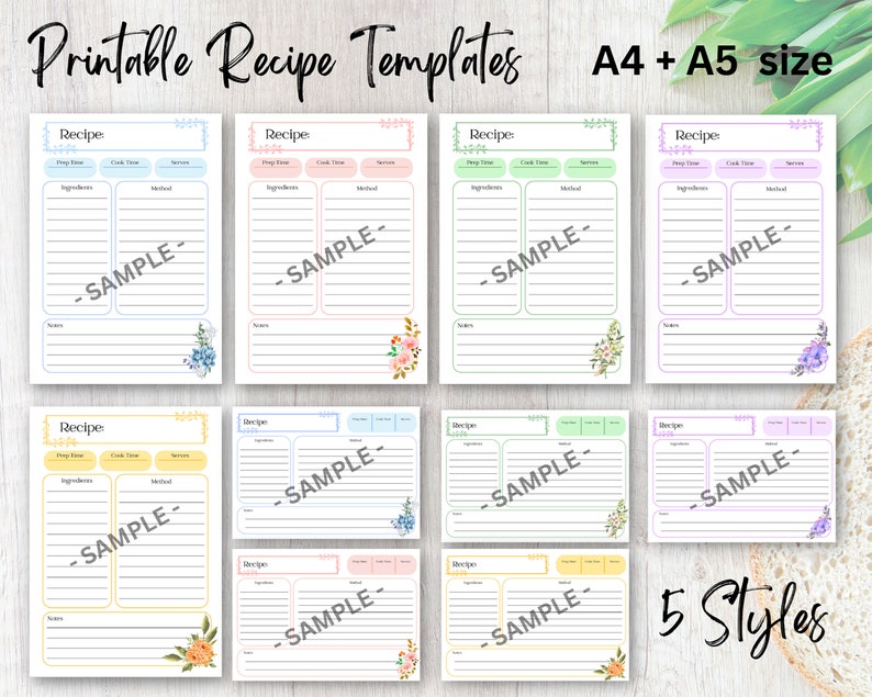 Printables A4 Recipe Template and A5 Recipe Card Etsy
