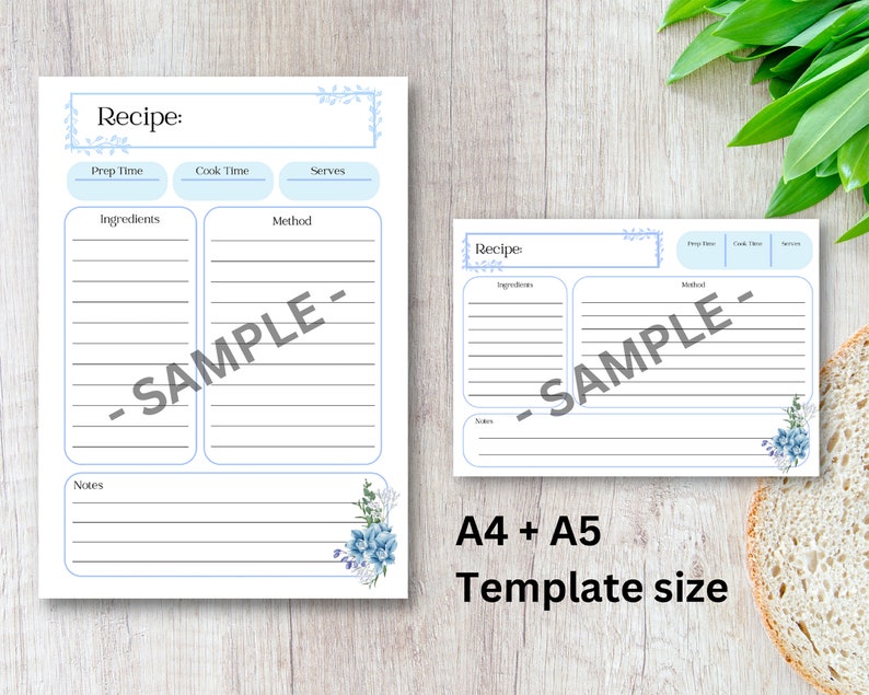 Printables A4 Recipe Template and A5 Recipe Card Etsy