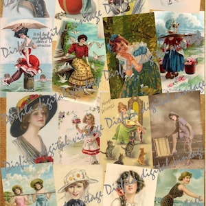 Sammlung von 48 Frauen & Mädchen Fotos und Postkarten - Instant Download für Scrapbook und Junk Journals