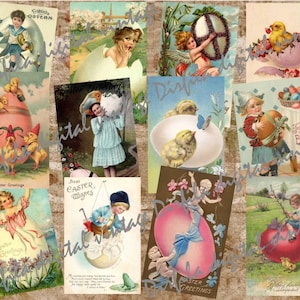 48 cartoline per stampare biglietti di auguri pasquali vintage, effimeri pasquali vintage, biglietti retrò pasquali