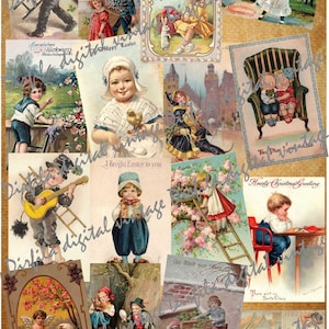 48 Vintage Postkarten von Kindern, Postkarte digital, hochwertige digitale Downloads für Ihre kreativen Projekte
