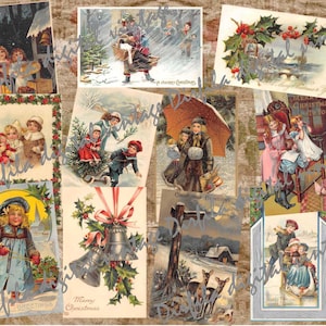 48 Vintage Postcards Bundle - Christmas & New Year Theme, Digital Download and Printed, Ephemera for Junk Journal, Scrapbook