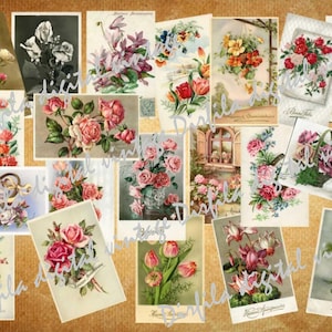40 Vintage Blumen Postkarten Bundle - Instant Download für Junk Journal und Scrapbook