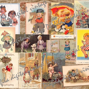 Cartes postales anciennes d'enfants - Imprimables éphémères pour la tenue d'un journal et des projets artistiques