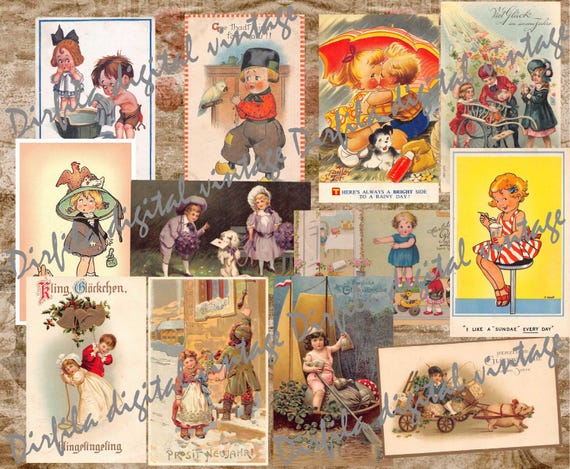 Antique Postcards of Children – Printable Ephemera for Journaling & Art Projects