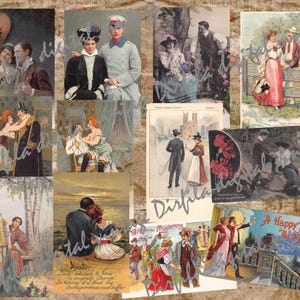Vintage pocztówki dla par – romantyczne antyczne wydruki – natychmiastowe pobieranie do rękodzieła i dzienników