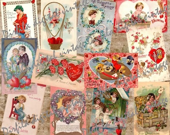 36 Vintage Valentine's Day cards. Postcard digital, High Quality Digital Downloads, ephemera for junk magazine and scrapbook