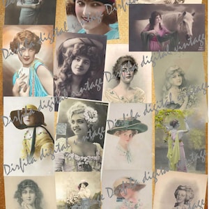 Collection of 48 Vintage Women & Girls Photos and Postcards - Instant Download for Scrapbook and Junk Journals