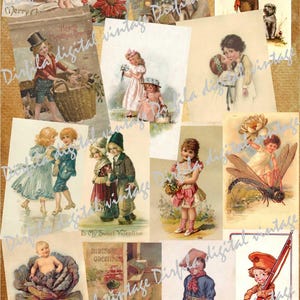 40 Vintage postcards of children, Postcard digital, High Quality Digital Downloads for Your Creative Projects