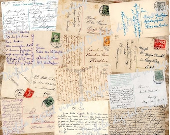 36 Vintage Digital Postcards, Postcard Back, Printable Digital Download Ephemera, Junk Journal
