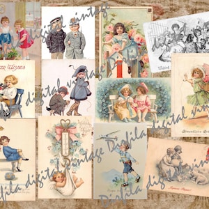 Cartes postales rétro pour enfants - Pack de photos numériques vintage pour le bricolage et le scrapbooking
