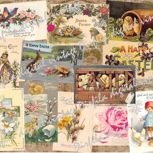36 Postcards for printing Vintage Easter Greeting Cards, Vintage Easter Ephemera, Easter Retro Cards