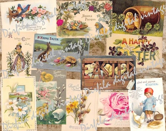 36 Postcards for printing Vintage Easter Greeting Cards, Vintage Easter Ephemera, Easter Retro Cards