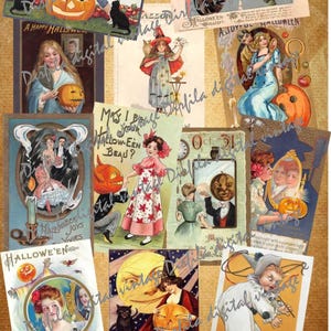 Set di 24 cartoline vintage di Halloween - Download immediato di materiale effimero per riviste di scarto e album di ritagli