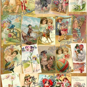 40 Postkarten Kinder, digitaler download, Vintage Postkarten, Ephemera für Junk Journals und Scrapbook