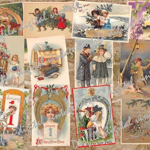 48 Vintage Postcards Bundle - Christmas & New Year Theme, Digital Download and Printed
