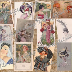 Collection of 36 Vintage Women & Girls Photos and Postcards - Instant Download for Scrapbook and Junk Journals