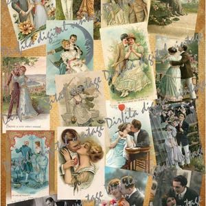 32 Vintage Postkarten Paare Liebende Digitaler Download, Romantische Postkarten, Paare Liebende Journaling Karten, Vintage Paare