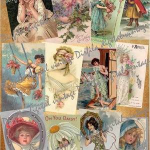 48 Vintage Photographs and Postcards Women, High Quality Download, Ephemera for junk magazine and scrapbook