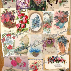 Vintage Postkarten Blumen, 40 Blumenpostkarten, hochwertiger digitaler Download, Ephemera für Junk Journal und Scrapbook