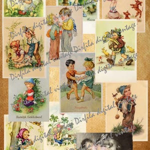 36 cartoline d'epoca di bambini, cartoline digitali, download digitali di alta qualità per i tuoi progetti creativi