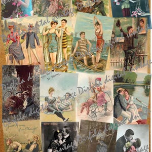 48 postales antiguas, romance, amor, San Valentín, descarga de alta calidad, efímeras para revistas basura y álbumes de recortes