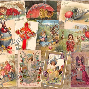 36 cartoline per stampare biglietti di auguri pasquali vintage, effimeri pasquali vintage, biglietti retrò pasquali