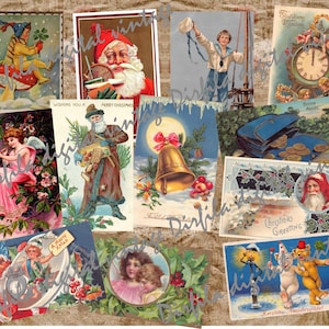 Vintage kerst- en nieuwjaarskaarten – afdrukbare en verzonden ephemera voor tijdschriften en ambachten
