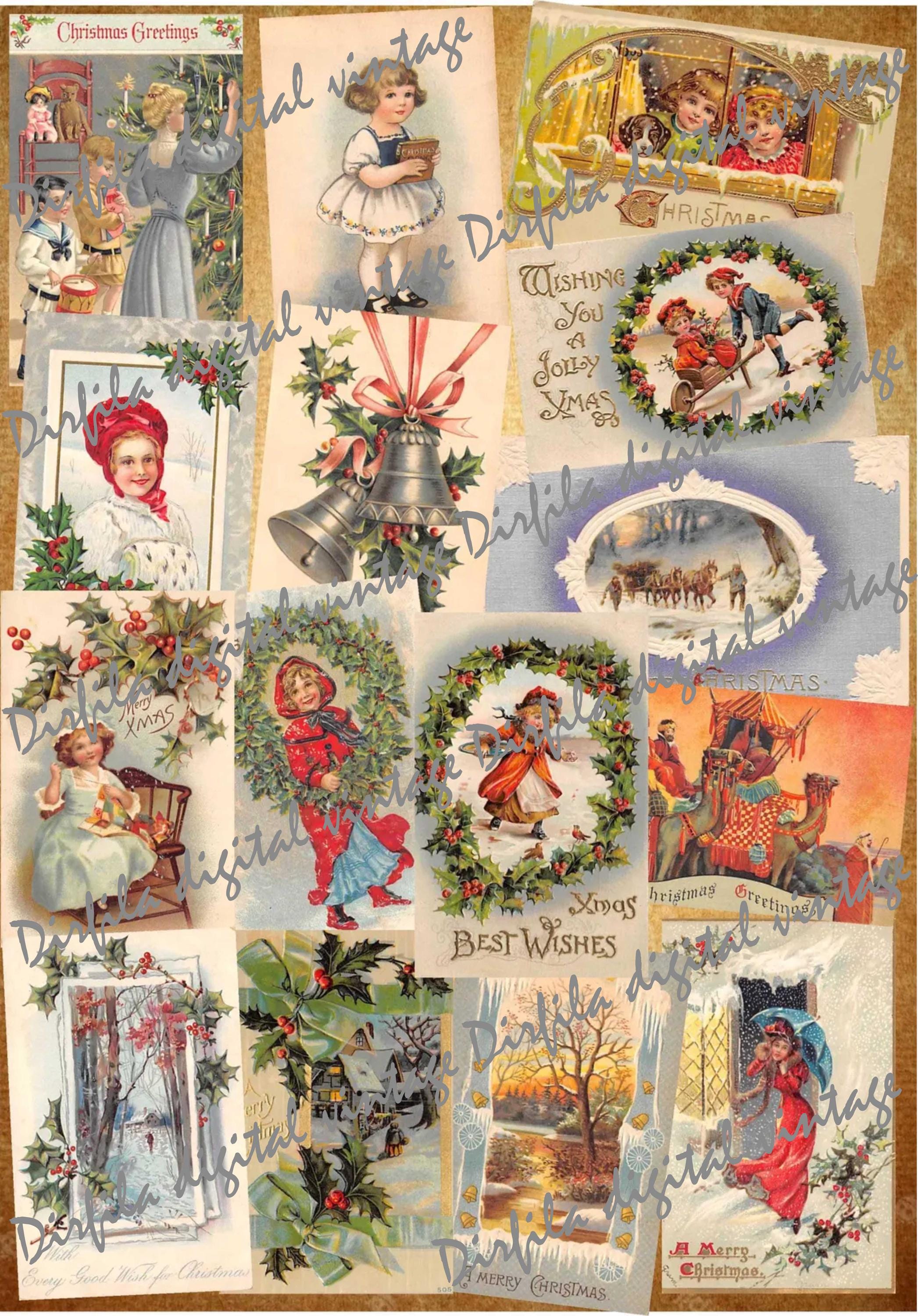 80 Vintage Postcards Bundle - Christmas & New Year Theme, Digital ...
