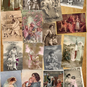 Sammlung von 48 Vintage Frauen & Kinder Familienfotos und Postkarten - Instant Download für Scrapbook und Junk Journals
