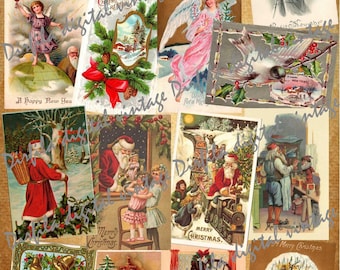 80 Vintage Postcards Bundle - Christmas & New Year Theme, Digital Download and Printed, Ephemera for Junk Journal, Scrapbook