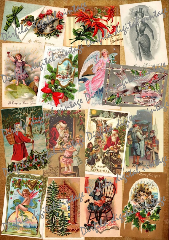 80 Vintage Postcards Bundle - Christmas & New Year Theme, Digital Download and Printed, Ephemera for Junk Journal, Scrapbook
