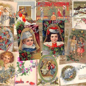 Paquete de 72 postales antiguas con temática navideña y de Año Nuevo, descarga digital e impresión, material efímero para diarios basura y álbumes de recortes