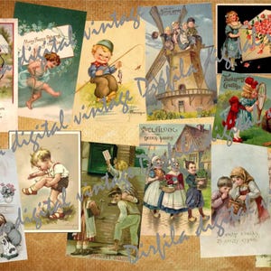 Postkarte Kinder digitaler Download, gedruckte Vintage Postkarten, Ephemera für Junk Journal und Scrapbook