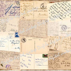 36 Vintage Digital Postcards, Postcard Back, Printable Digital Download Ephemera, Junk Journal