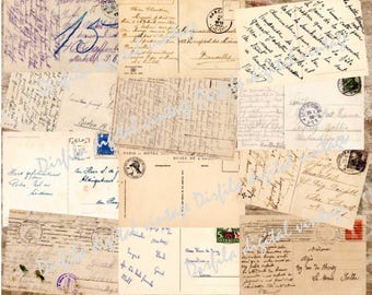 36 Vintage Digital Postcards, Postcard Back, Printable Digital Download Ephemera, Junk Journal