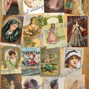 64 Fotografias e cartões postais vintage de mulheres, meninas, download de alta qualidade, itens efêmeros para revistas de lixo e álbuns de recortes