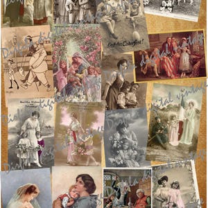 Sammlung von 48 Vintage Frauen & Kinder Familienfotos und Postkarten - Instant Download für Scrapbook und Junk Journals