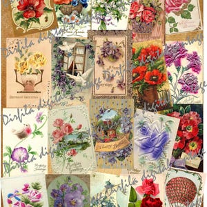 40 Vintage französische Postkarten, Blumenpostkarten, hochwertiger digitaler Download, Ephemera für Junk-Magazin und Scrapbook
