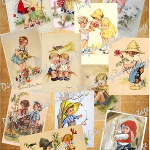 48 Vintage Postkarten von Kindern, Postkarte digital, hochwertige digitale Downloads für Ihre kreativen Projekte